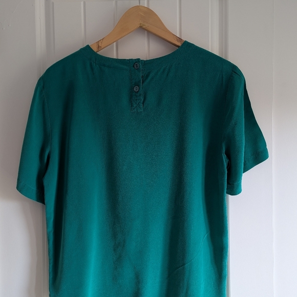 100% silk green short sleeve blouse for work, size M - Picture 9 of 12